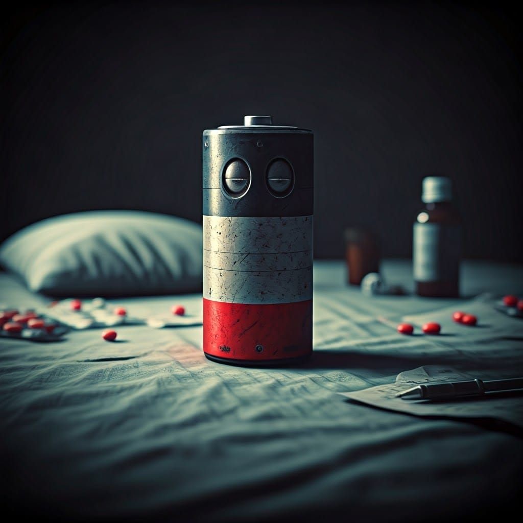 Melancholic Battery Portrait in Dystopian Style