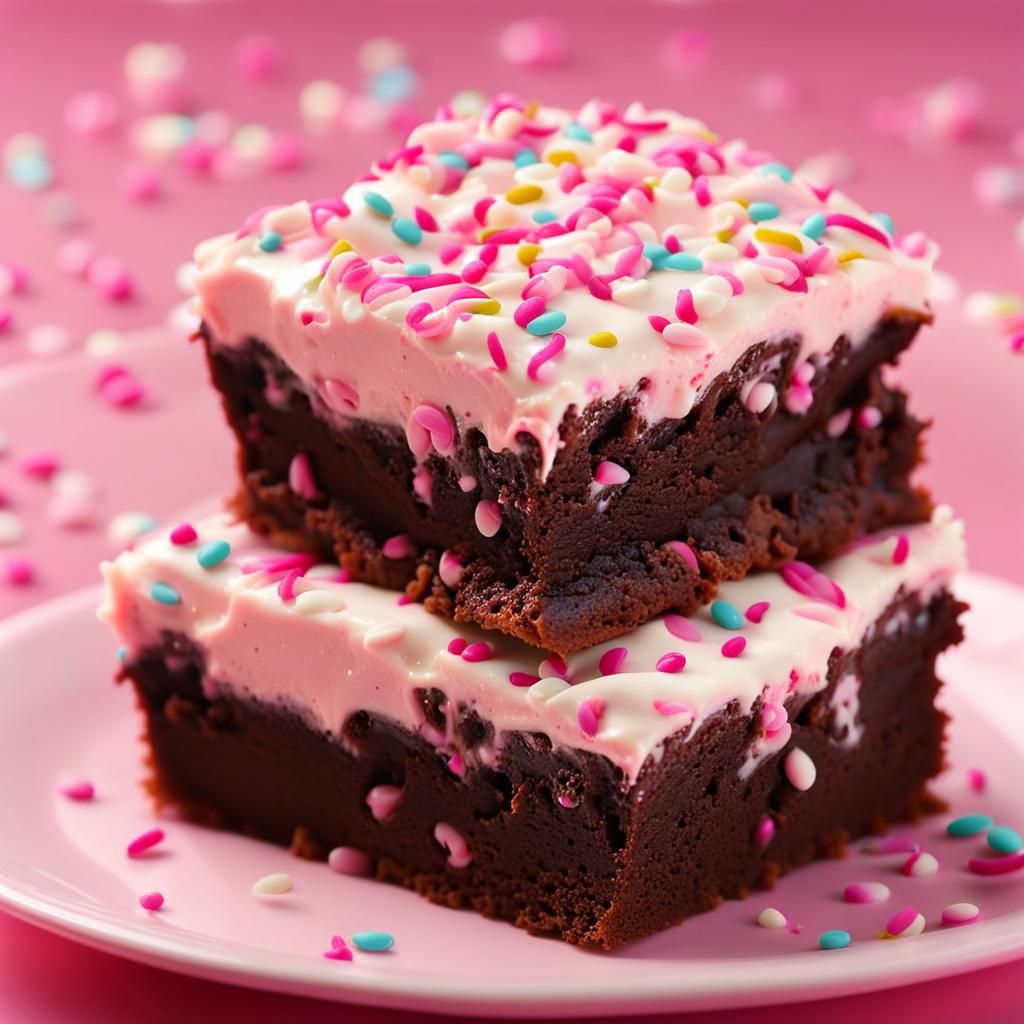 Brownies with Pink Cream and Sprinkles