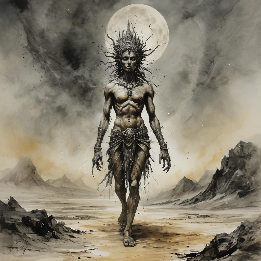 Anunnaki Deity in Surreal Moonscape