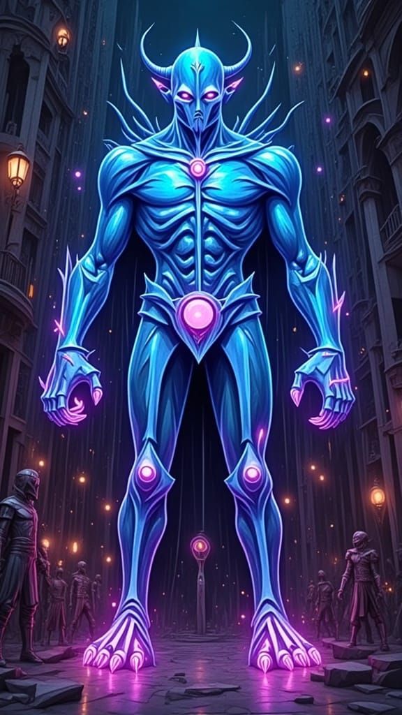 Neon Colossus Illuminates Urban Landscape