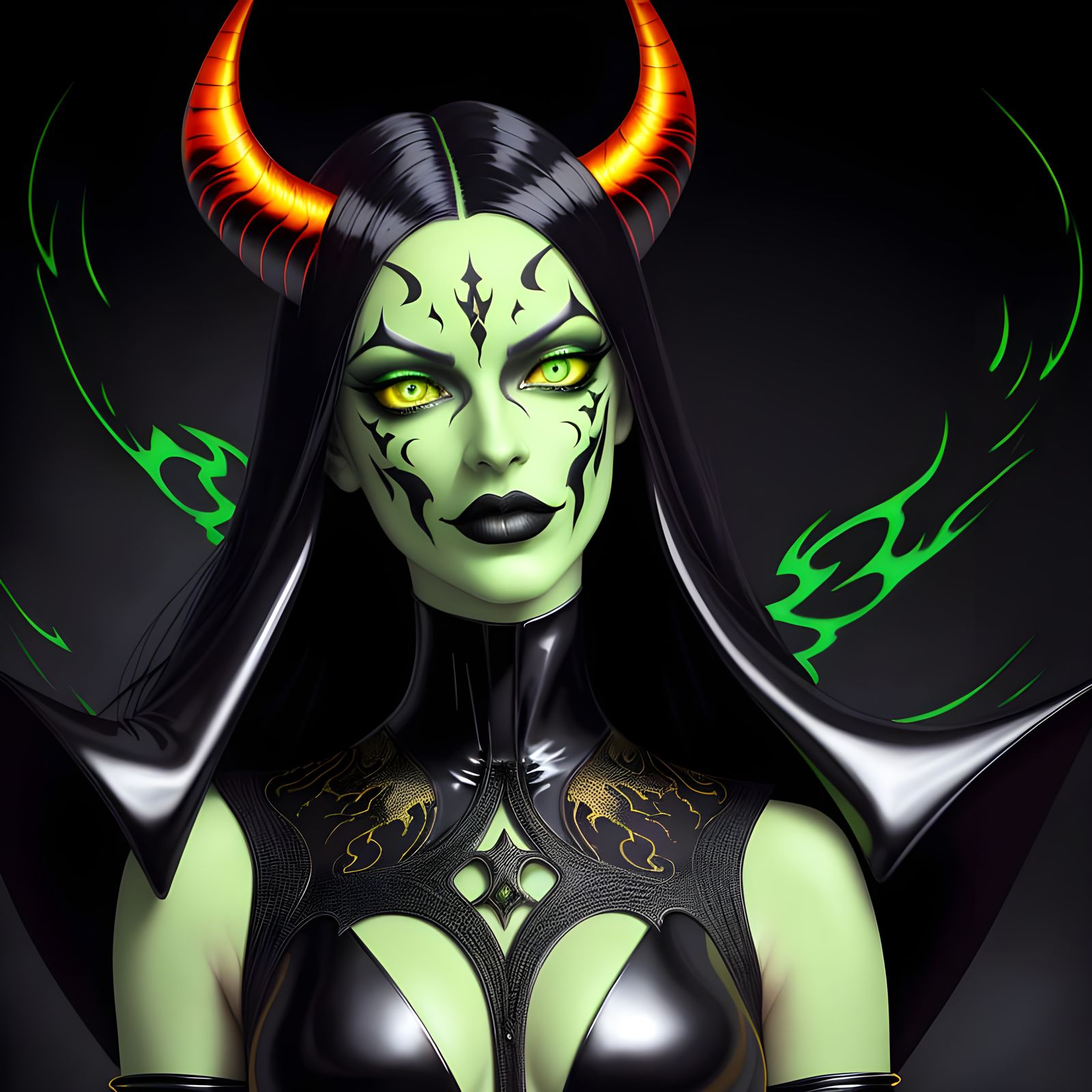 Fiery Demoness in Op-Art Fashion