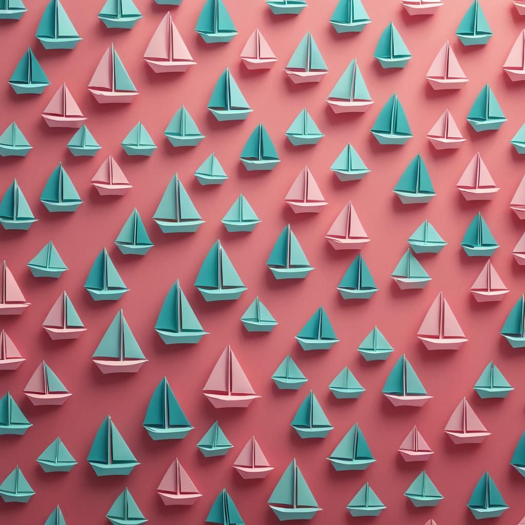 Low-Poly Sailboats on Pink Ocean in Papercraft Style