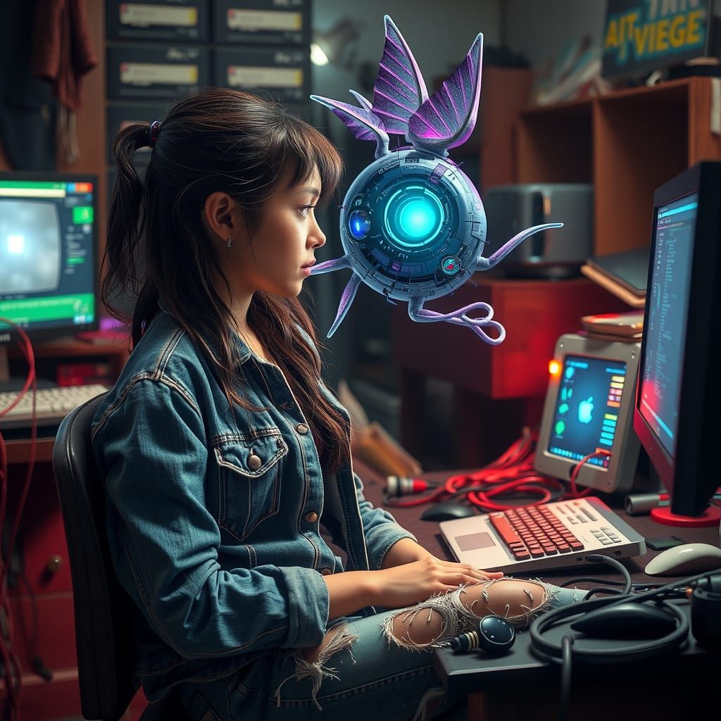 Digital Dreamer Transforms into Cyberpunk Angler Fish