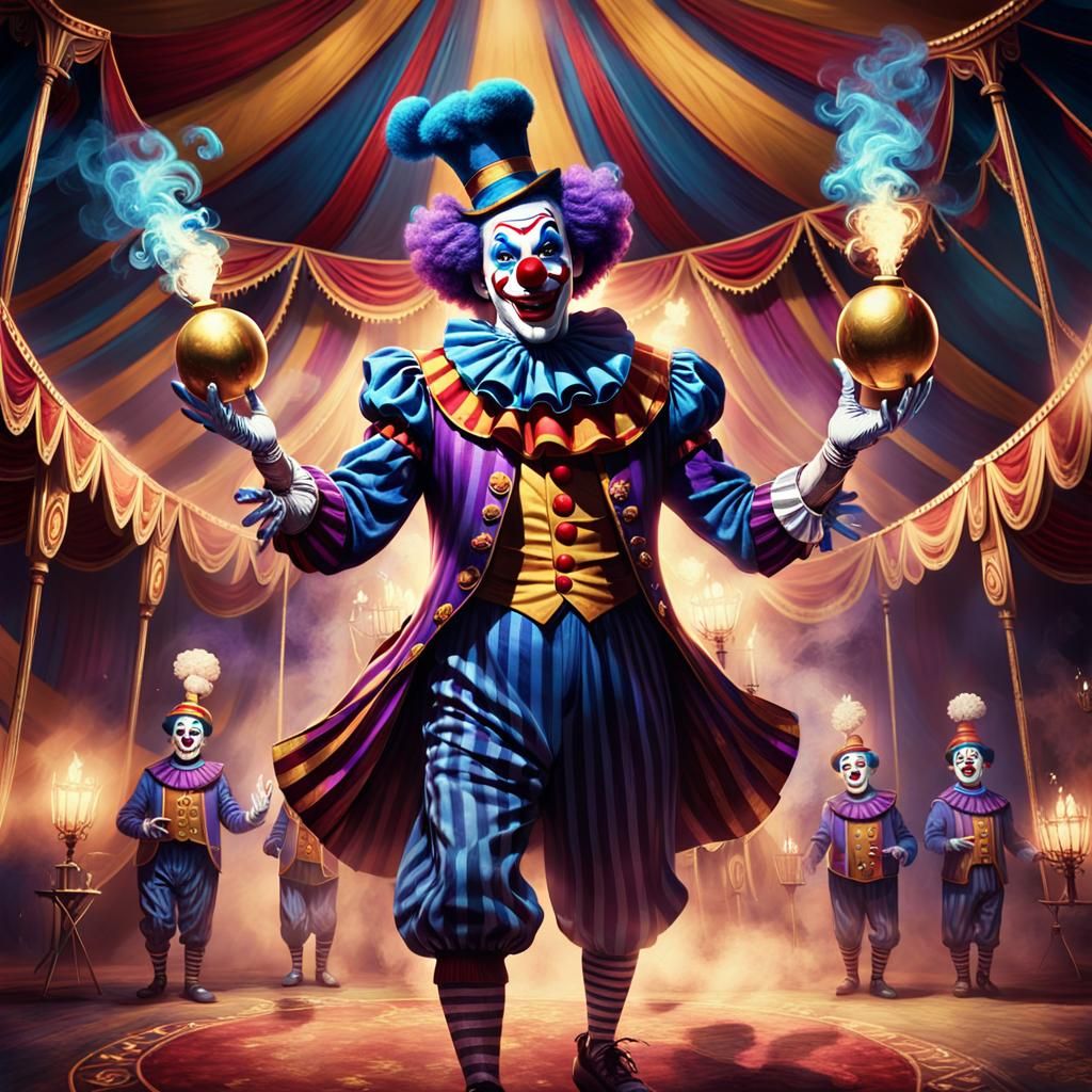 Clown Mime Juggling Grenades: Fantasy Concept Art