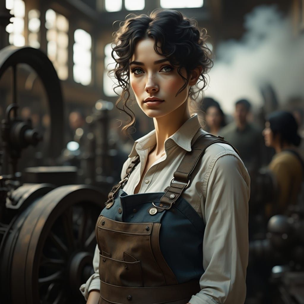 Factory Angel: 1910 Portrait in Industrial Style