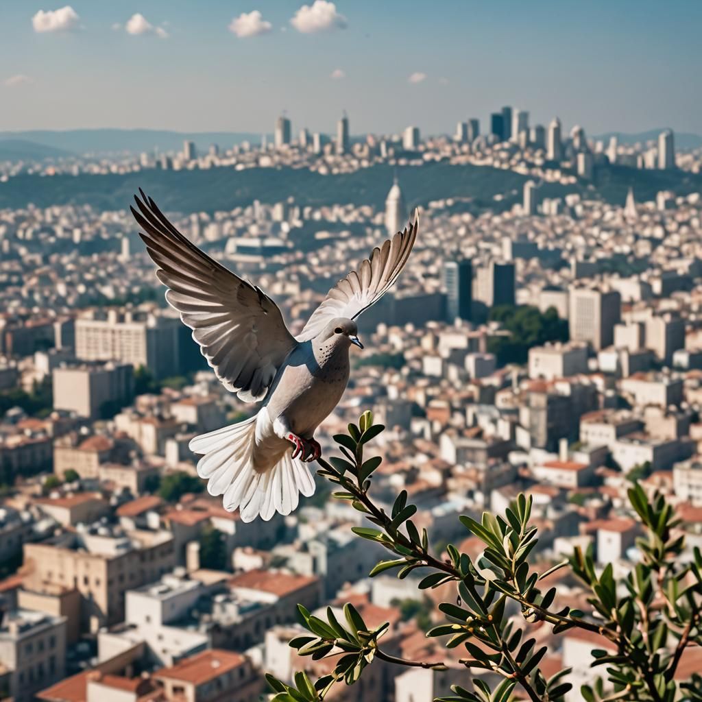 Dove of Peace Over City, Professional Photography