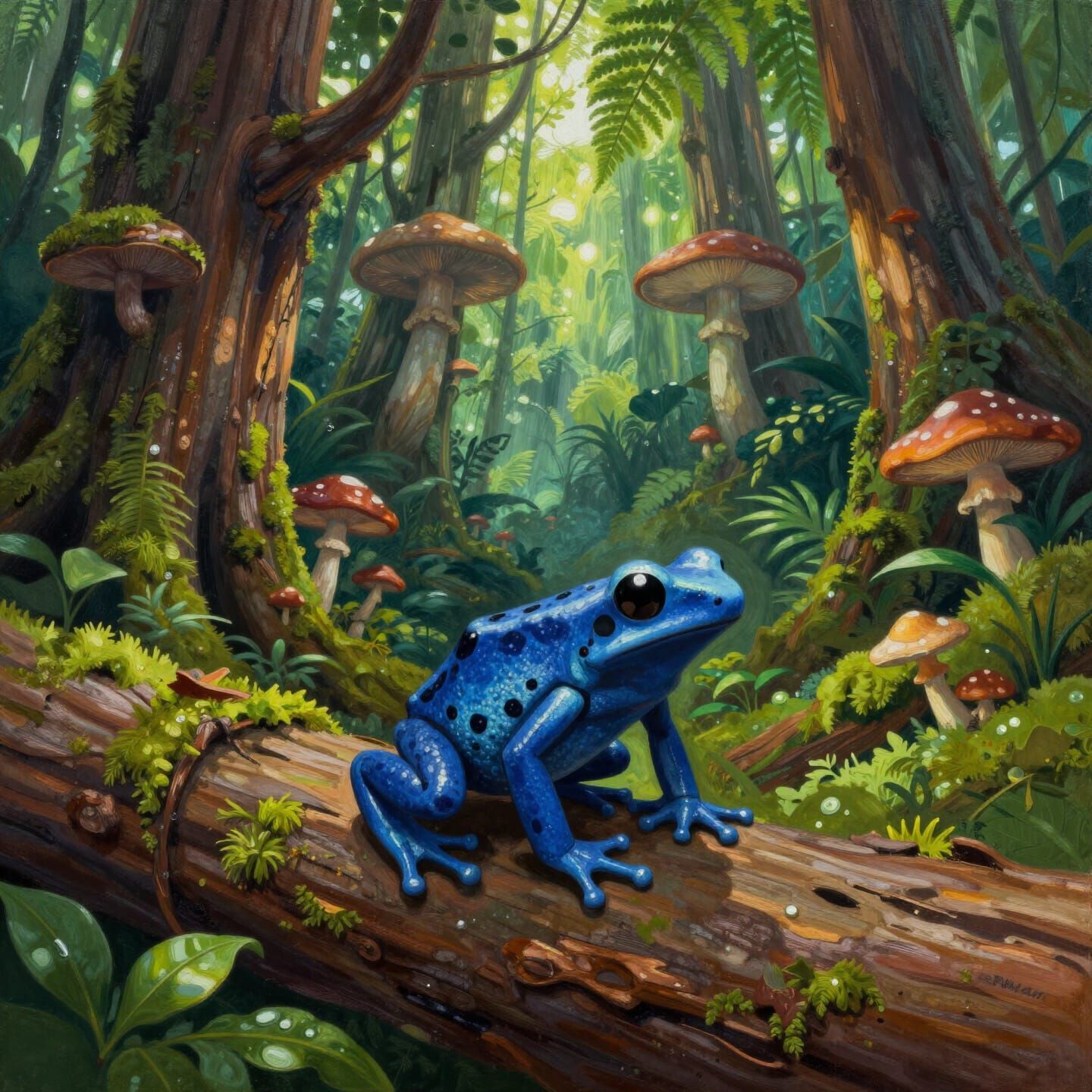 Electric Blue Frog in Miniature Rainforest Cathedral