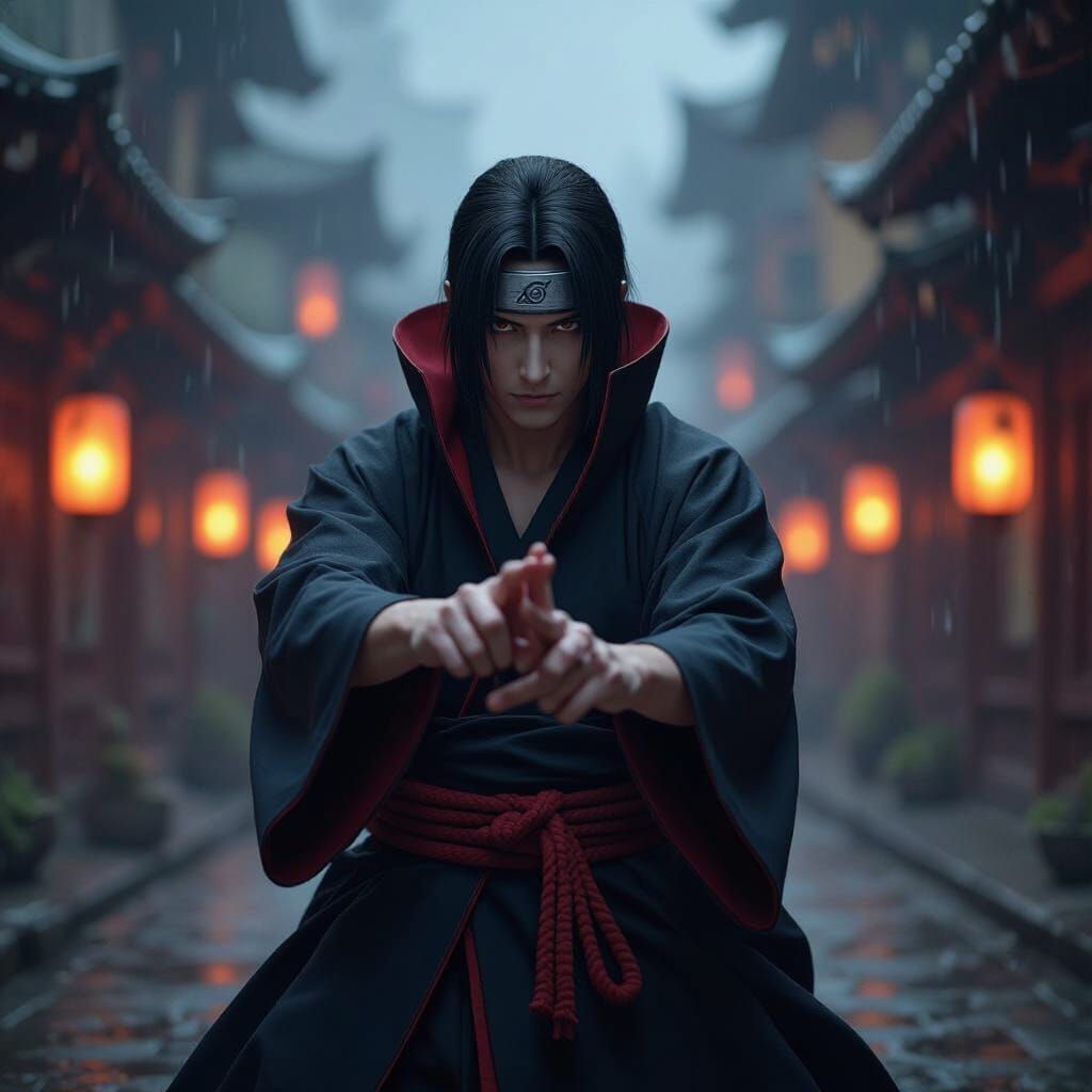Uchiha Itachi: Hyperrealistic Portrait with Cinematic Lighti...
