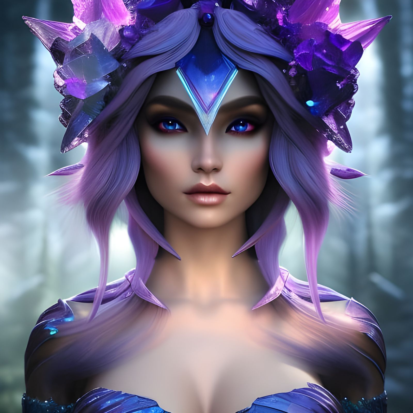 Crystalline Elf in Crystal Forest: Art Nouveau Style