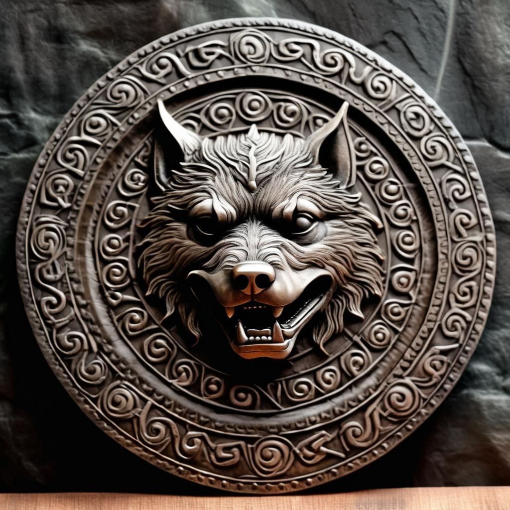 Viking Shield with Fenrir Bas Relief