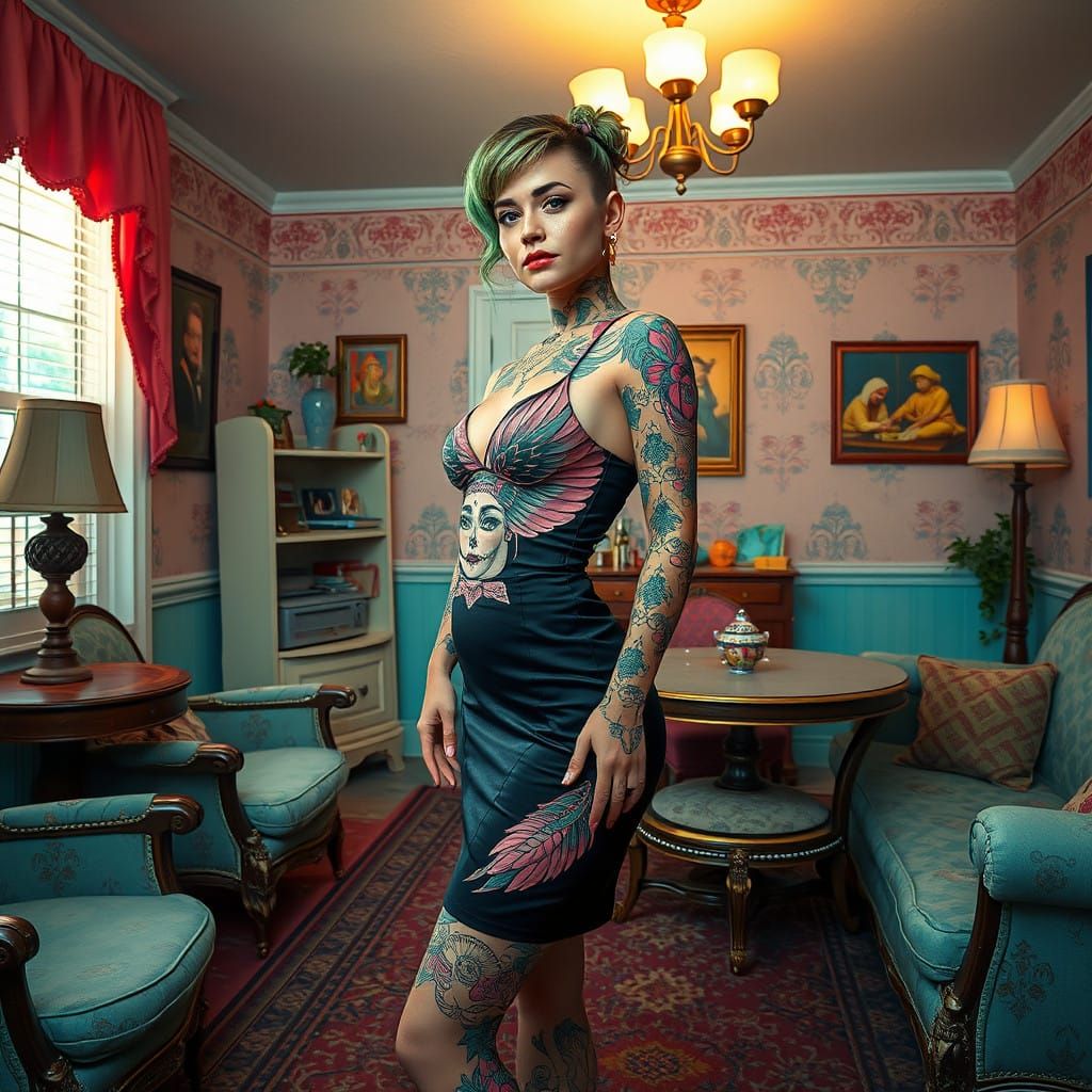 Suburban Chic Meets Tattooed Rebellion in Photorealistic Art
