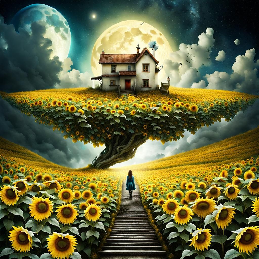 journey to a dream house on a sunflower landmass at afloat