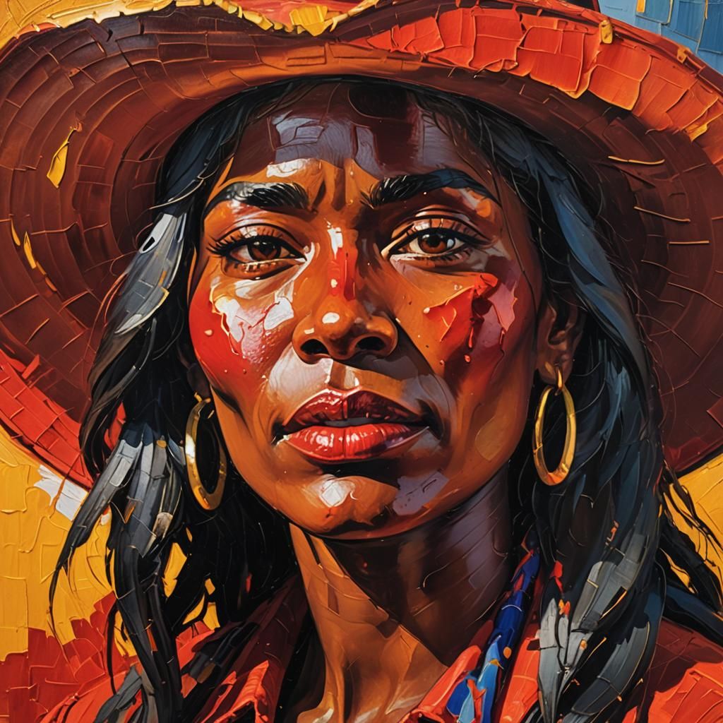 Crying Pawnee Woman in Fauvist Oil Painting