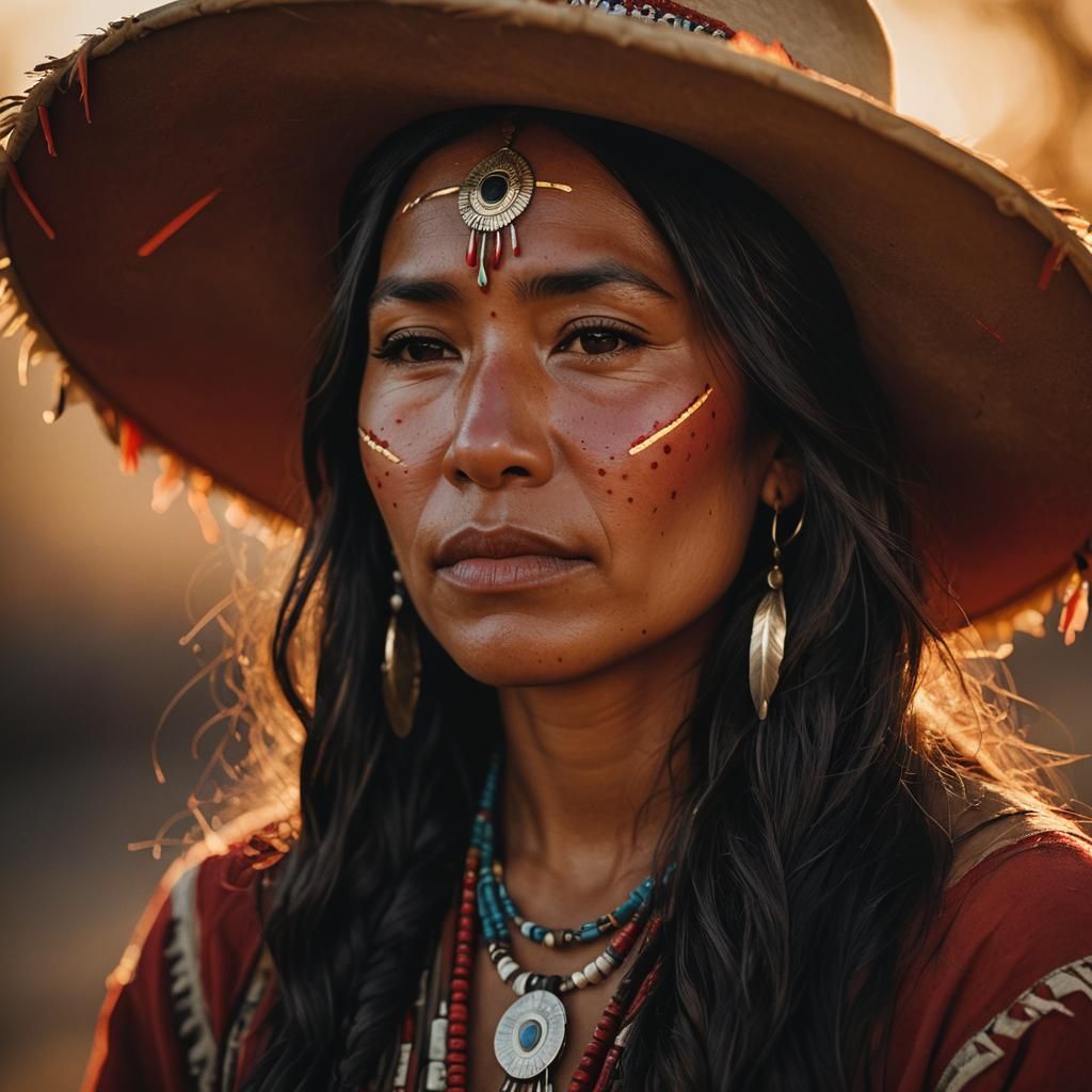 Emotional Portrait of Pawnee Woman with Golden Flecks