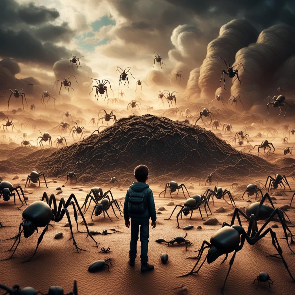 Lost Human in Apocalyptic Ant World: Surreal Digital Art