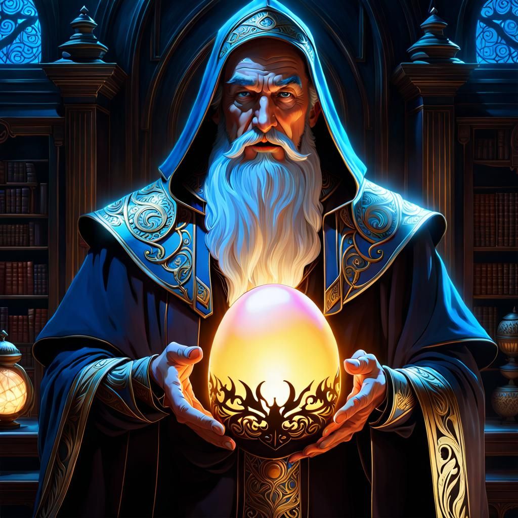 Wizard with Bioluminescent Dragon Egg Portrait