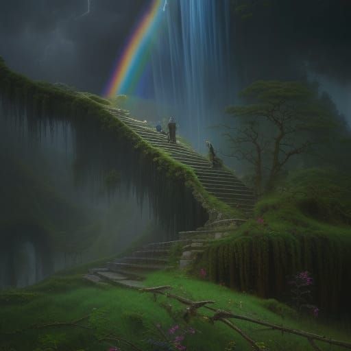 Ruined Staircase to Nowhere with Rainbow