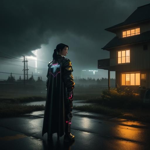 Cyberpunk Underdog in Gloomy 2099 Landscape