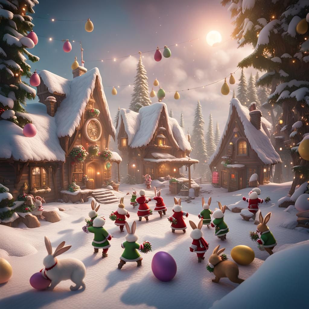 Santa vs Easter Bunnies at the North Pole