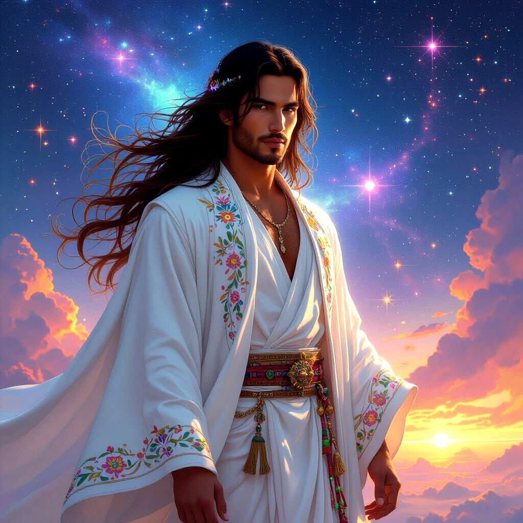 Ethereal Male Spirit with Flowing Galactic Hair