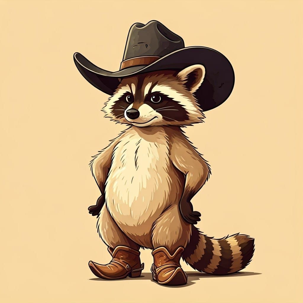 Whimsical Raccoon Cowboy with Mischief in Its Eyes