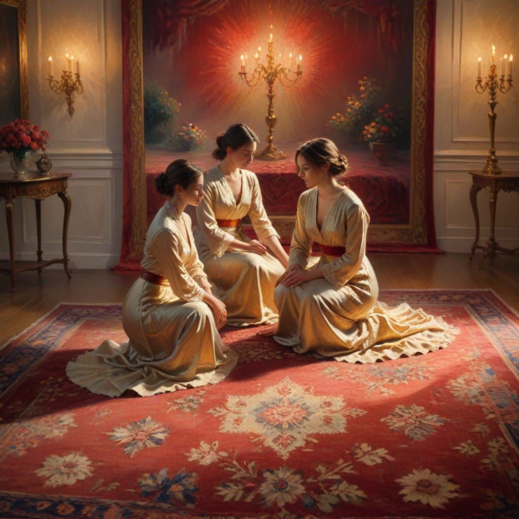 Women Kneeling in Candlelight: An Impressionistic Painting