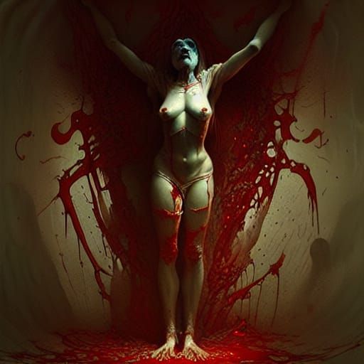Tormented Cybernetic Female Autopsy: Body Horror Painting
