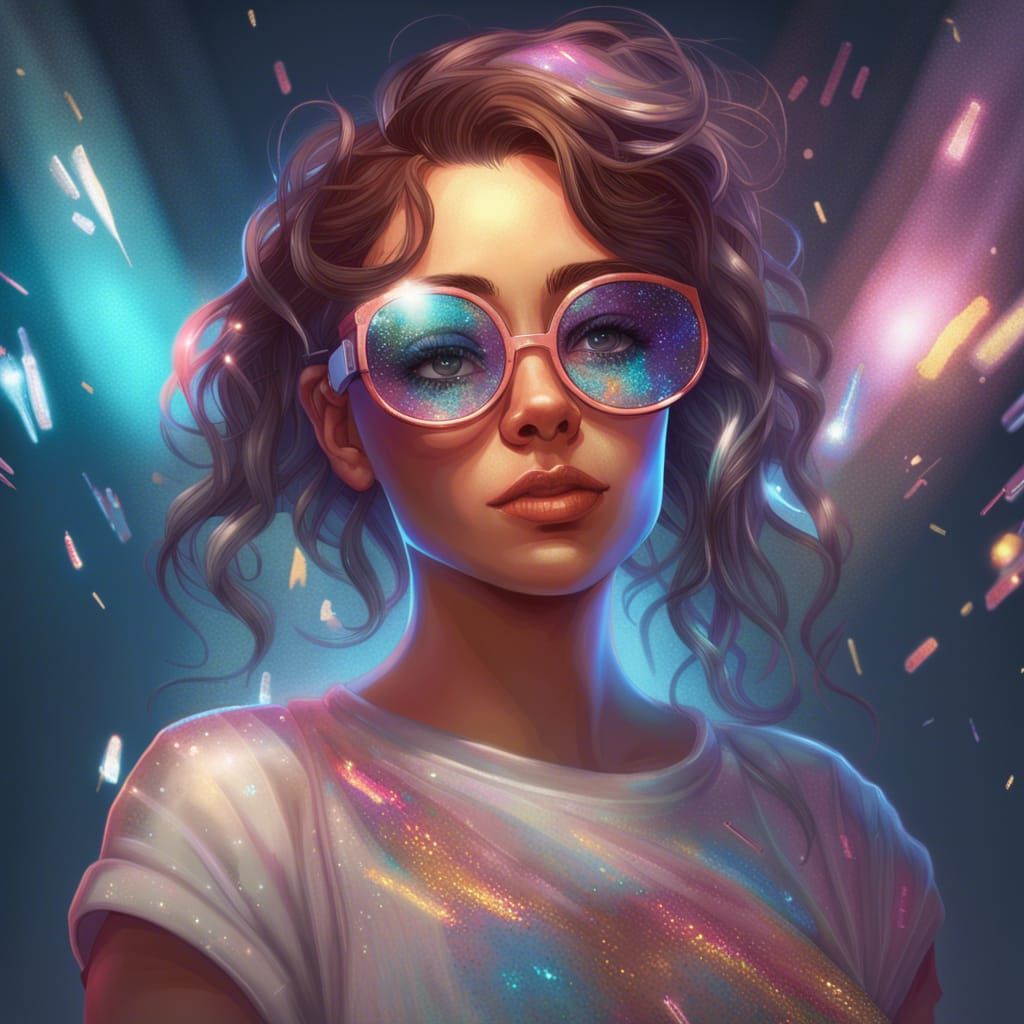 Woman in Glitter Glasses: Hyperdetailed Art Portrait