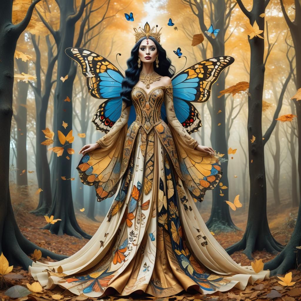 Autumn Queen in Surreal Art Nouveau Forest