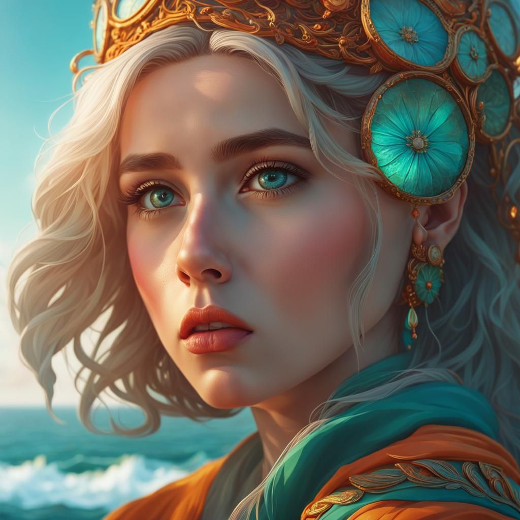 Surreal Portrait by the Sea, Hyperdetailed Concept Art