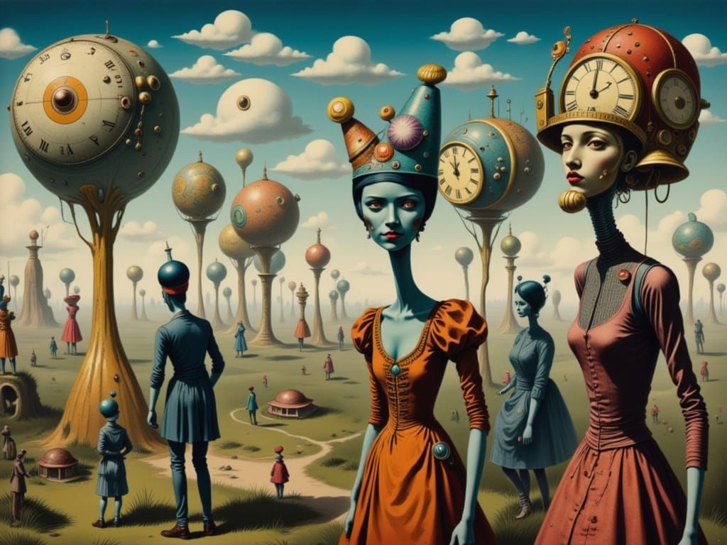 Surreal Cult in Dreamscape as Textured Oil Painting