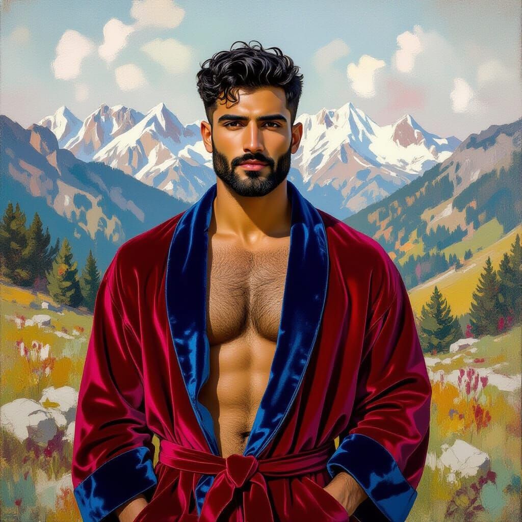 Portrait of Man in Red Robe, Impressionist Style