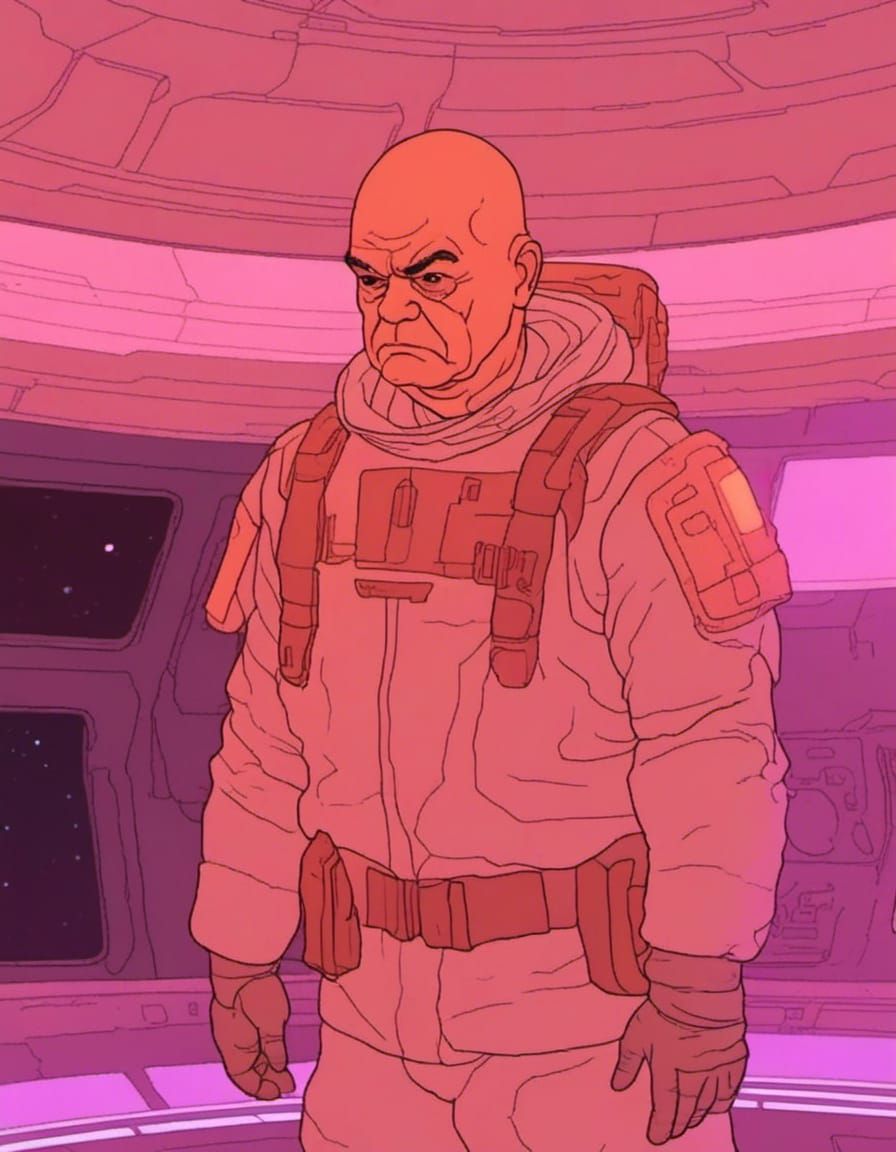 Sci-Fi Protagonist in Futuristic Spaceship Interior