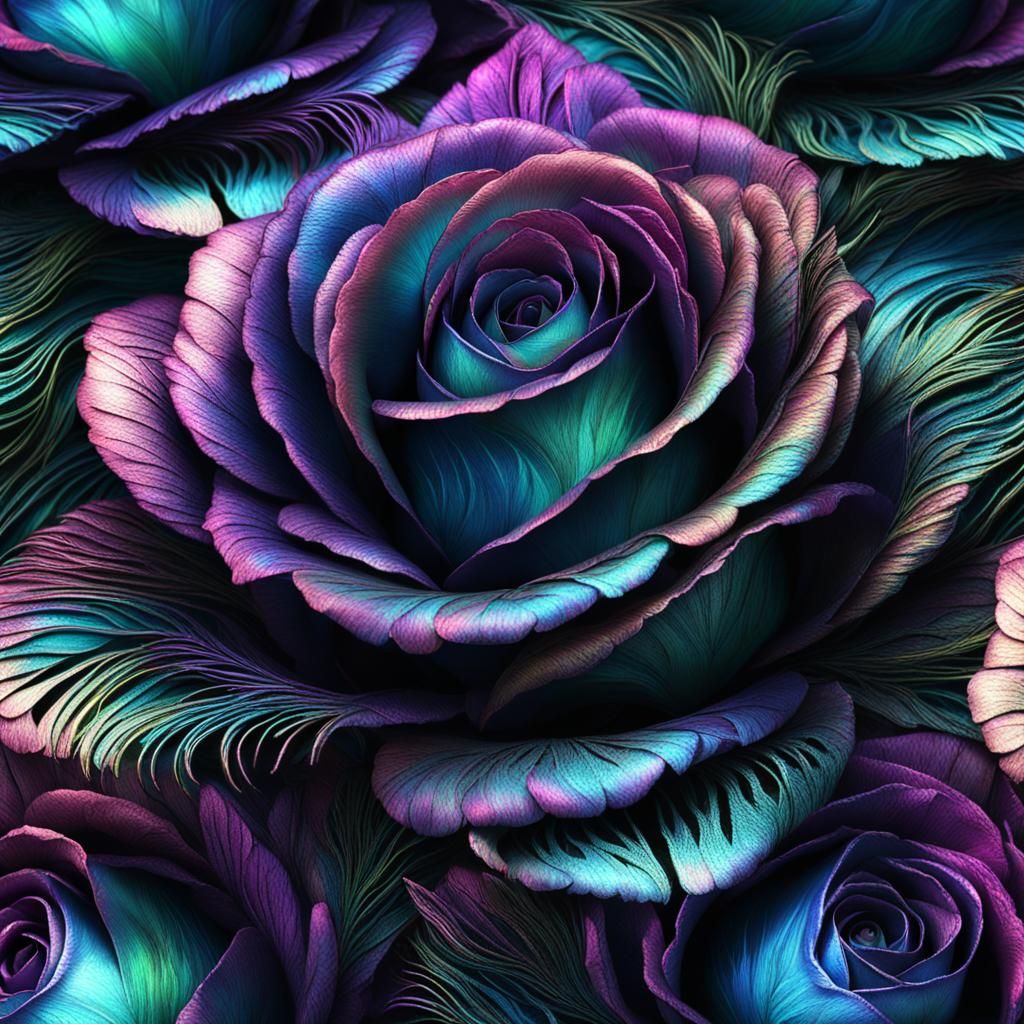 Ethereal Peacock Rose in Metallic Splendor