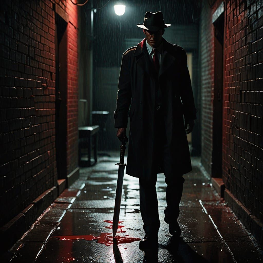 Film Noir Detective in Dark Alley