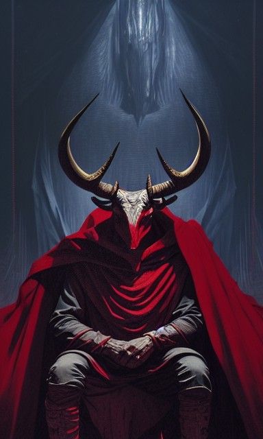 Horned Figure on Thorn Throne in Romanticism Style