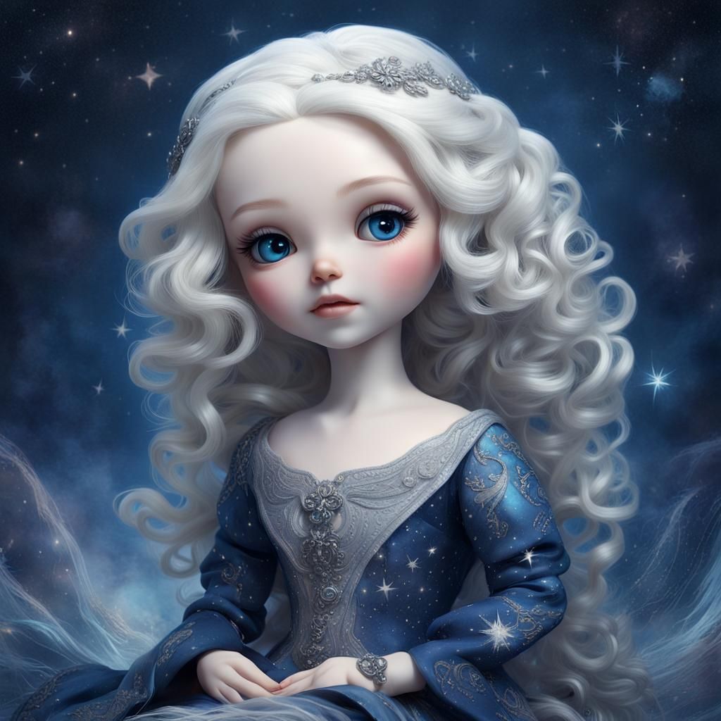 Ethereal Doll in Celestial Attire: Digital Illustration