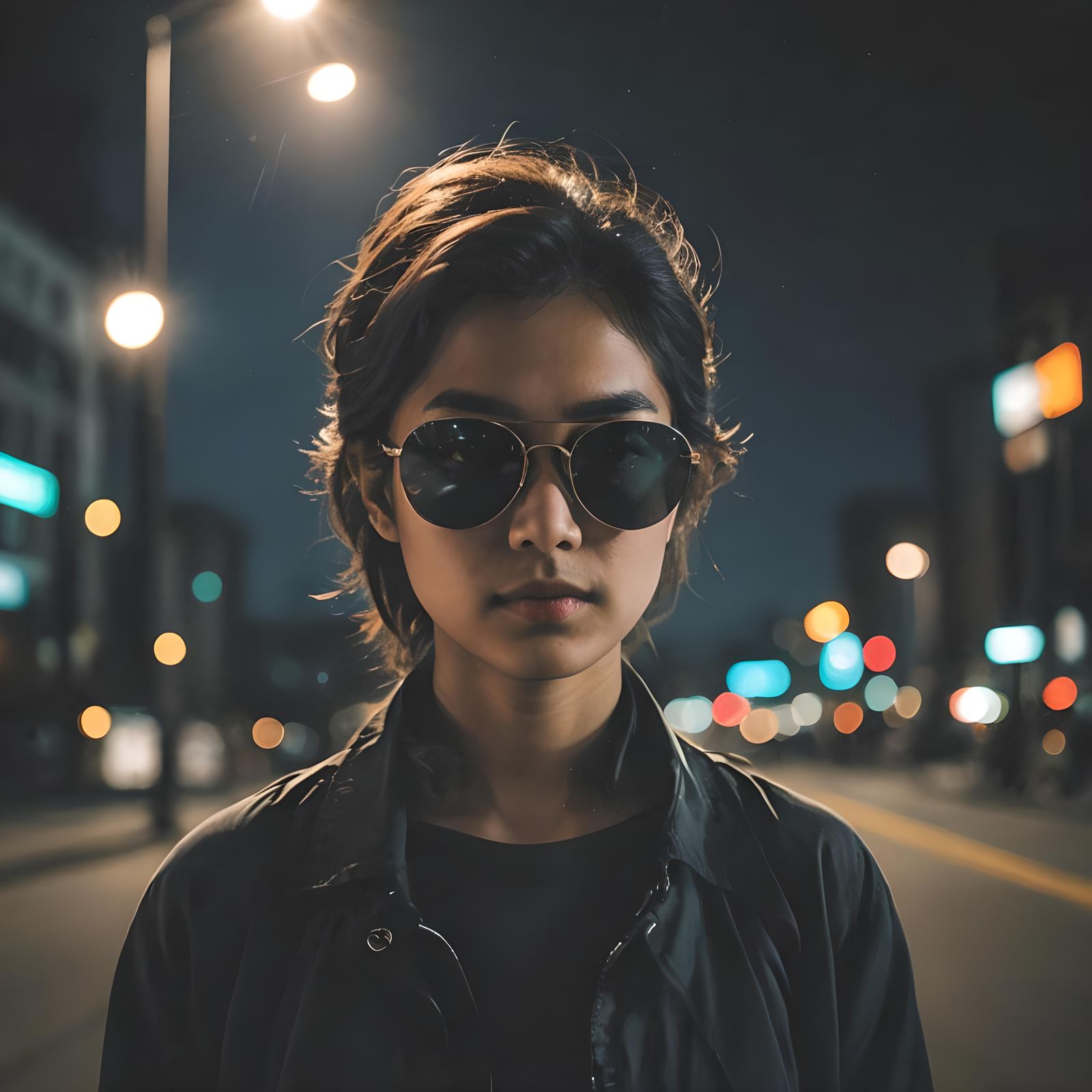 Person in Sunglasses at Night: Mysterious Vibe