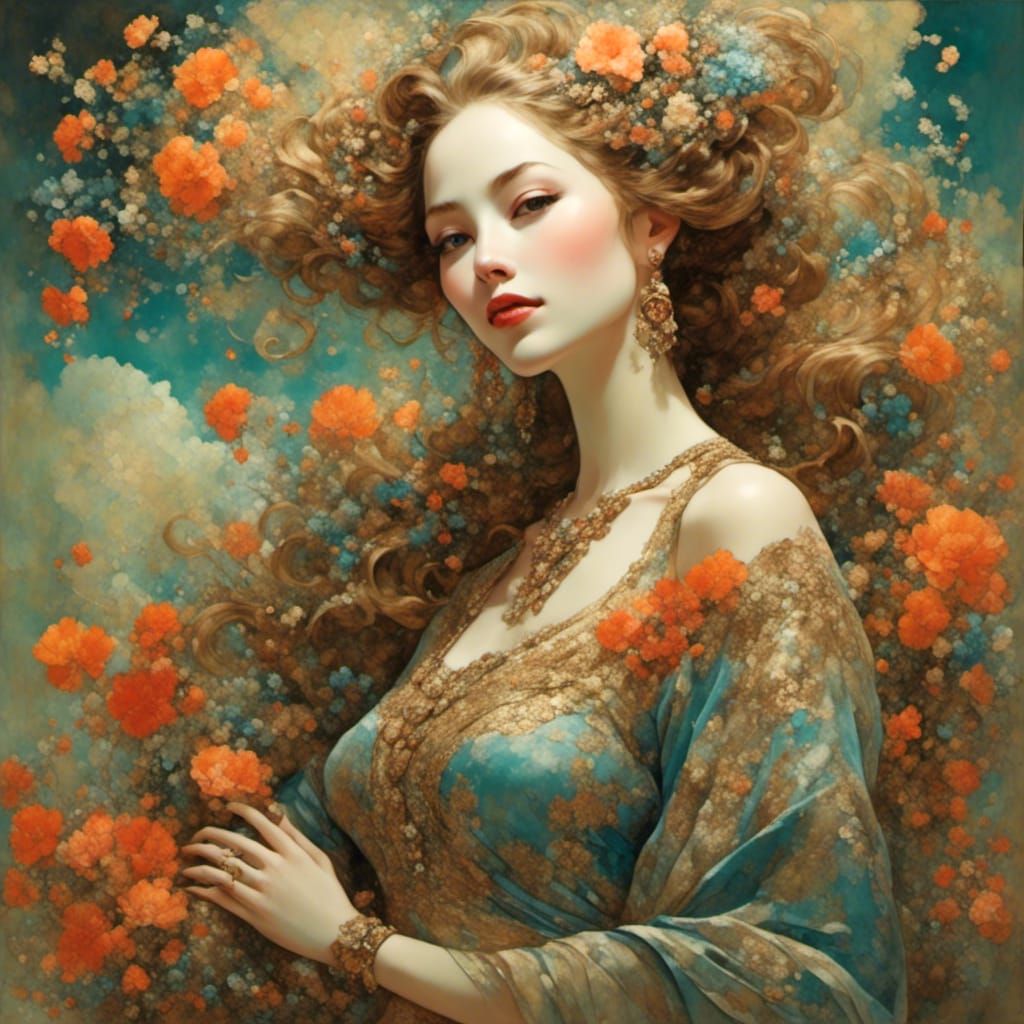 Folk Art Woman with Patchwork Purse