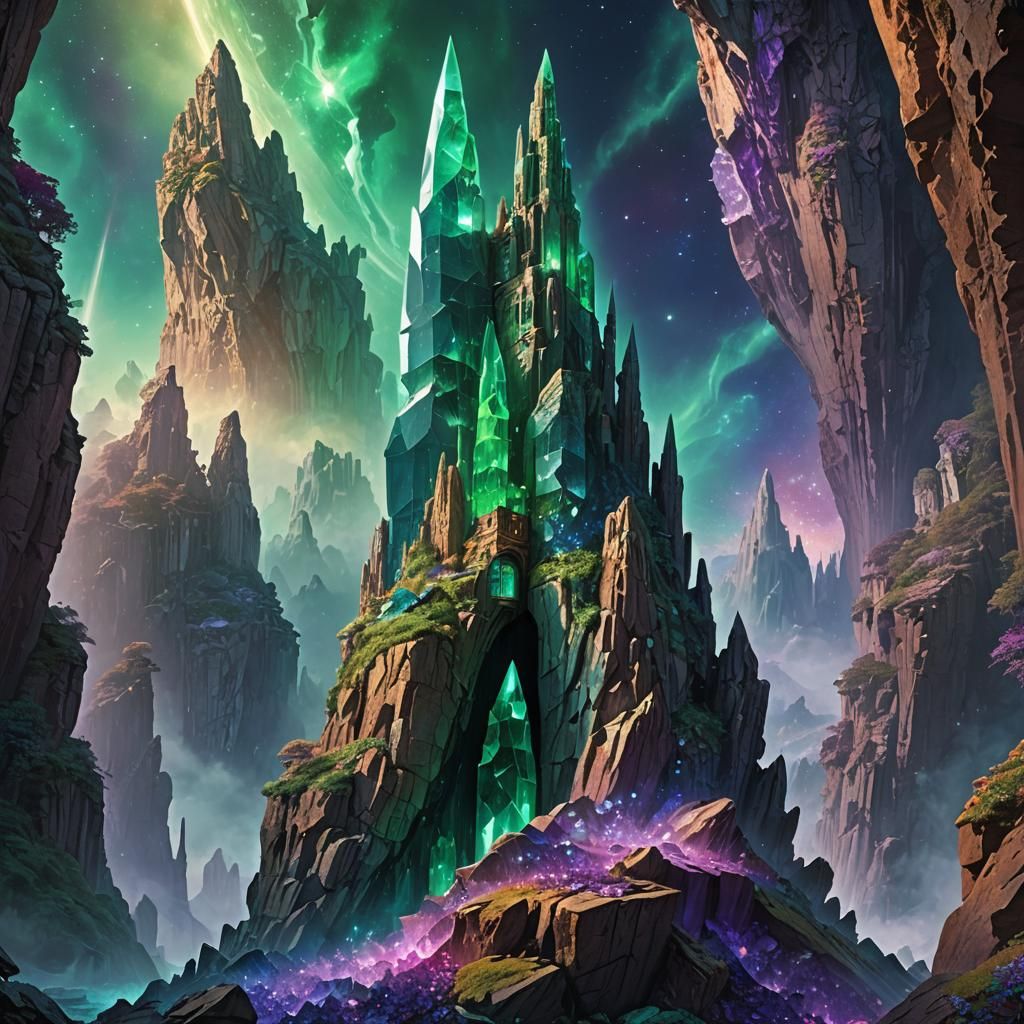 Emerald Tower Floating in a Parallel Universe