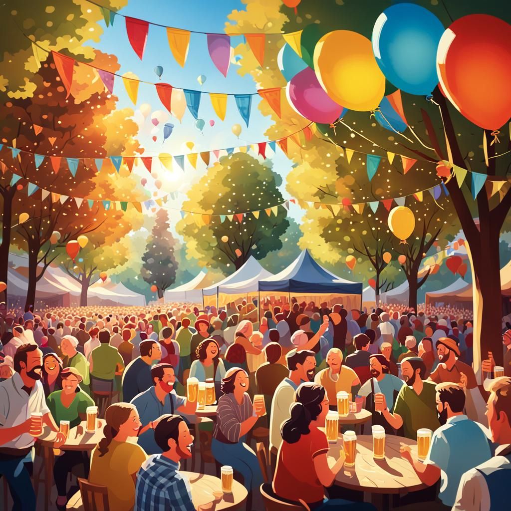 Vibrant Beer Festival in Folk Art Style