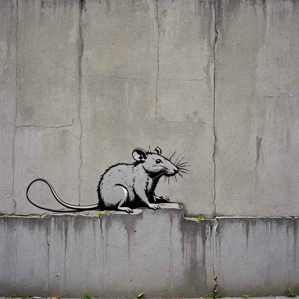 Lazy Rat Street Art on Concrete Wall