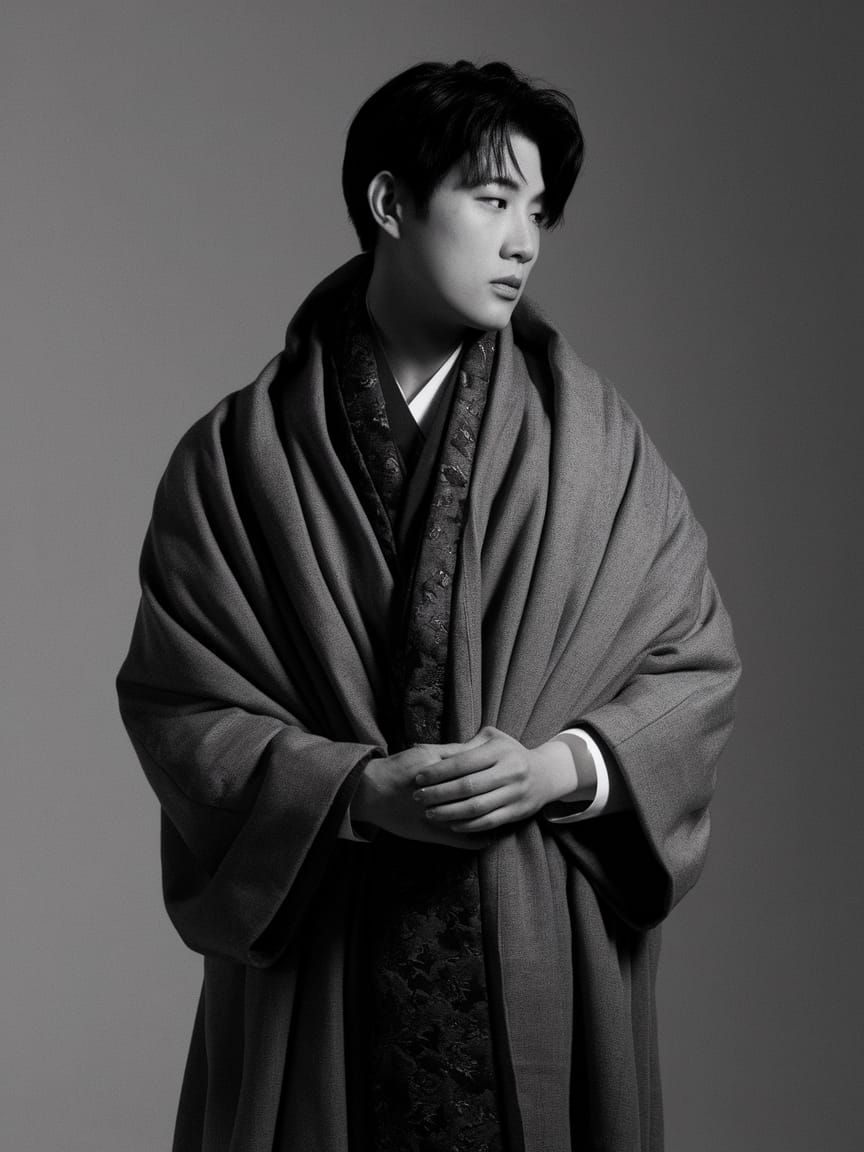 Draped Korean Man Exuding Desirable Vibes
