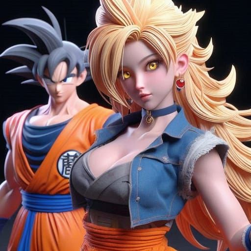 Anime Goddess Half Saiyan Poses with Legendary Warrior Goku ...