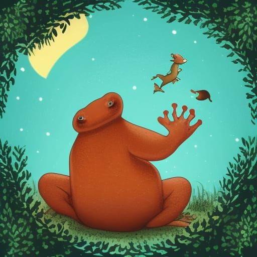 Vintage Swamp: Redhead Frog-Woman Dancing Under Full Moon