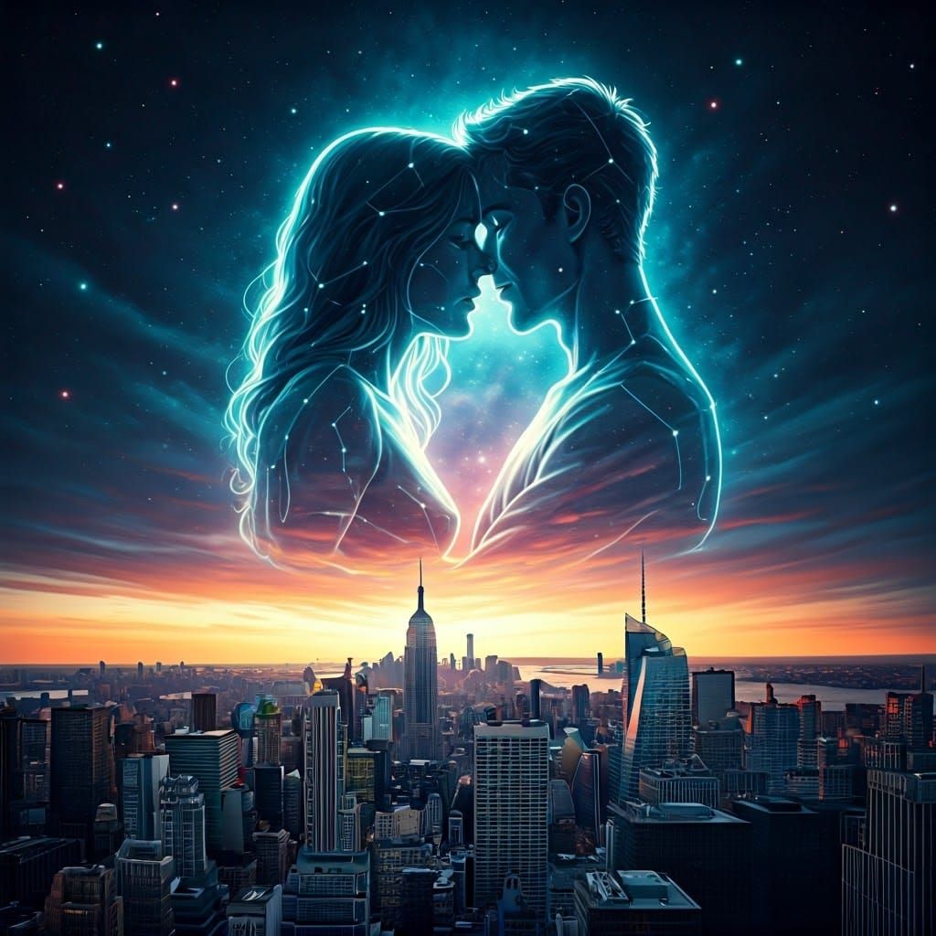 Celestial Lovers in a Vibrant Night Sky