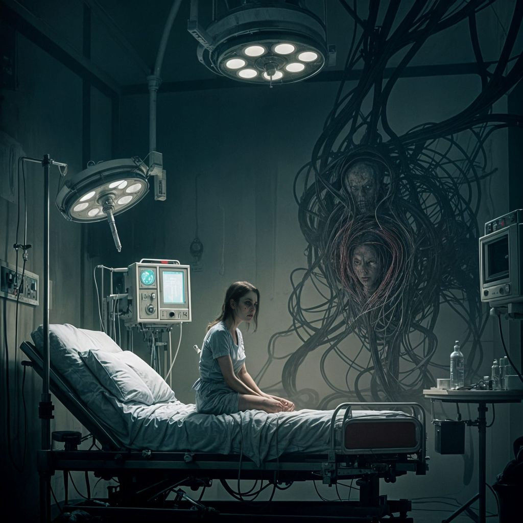Haunting Hospital Scene in Dark Surrealist Style