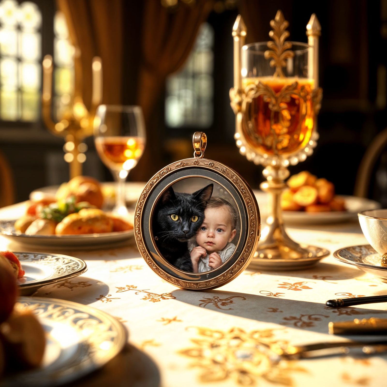 Whimsical Rose Gold Locket in a Fantastical Midday Setting