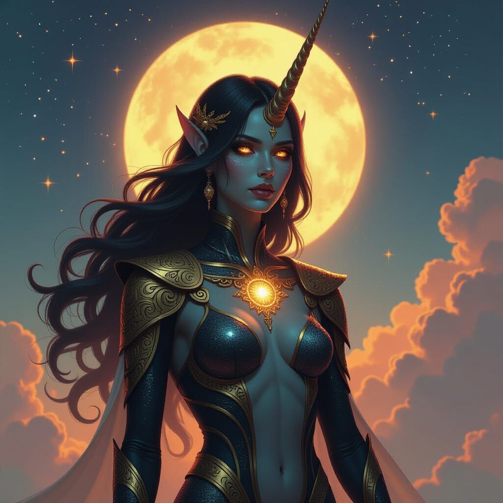 Androgynous Being with Galaxy Eyes and Solar Flare Mane