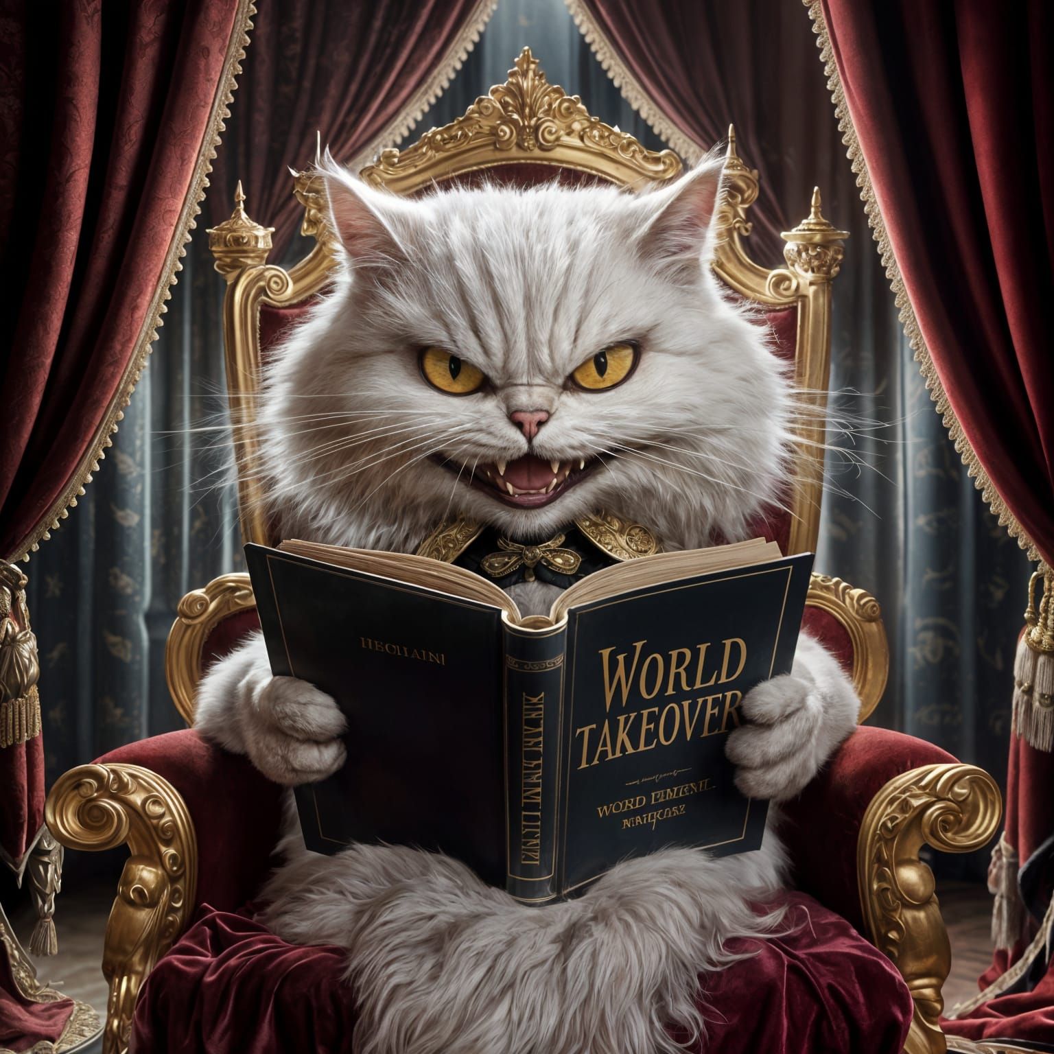 Anthropomorphic Cat Plots World Takeover in Opulent Setting